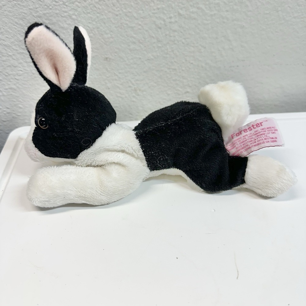 Vintage Russ Berrie Forester Black White Bunny Rabbit Plush Stuffed Animal 8"